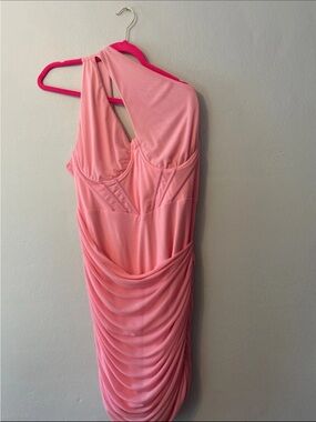 One-Shoulder Pink Corset Draped Cocktail Dress